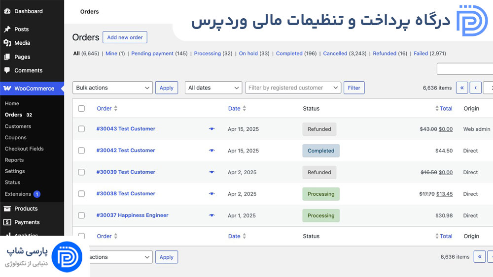 مدیریت سفارشات و مشتریان در وردپرس